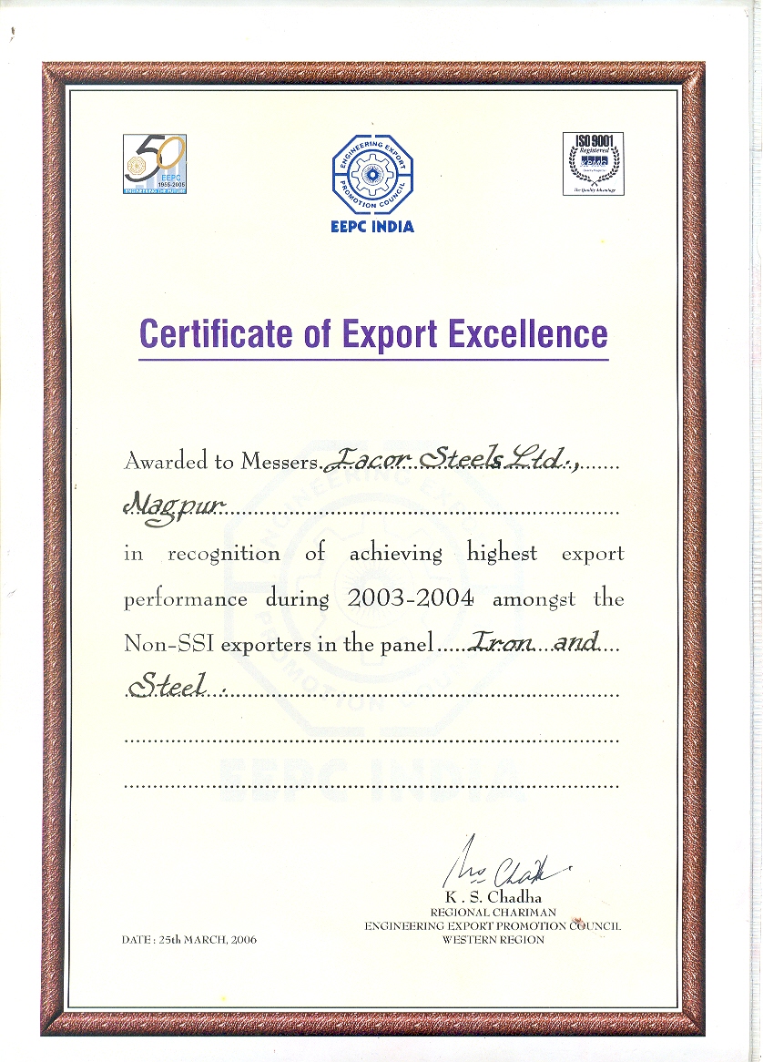 Certificate of Excellence